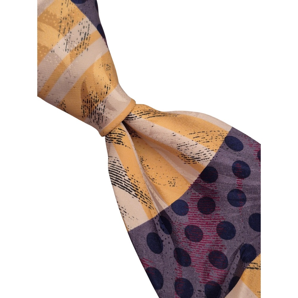 Robert Talbott Studio Silk Tie Mens Yellow Purple Dots Striped Hand Sewn USA